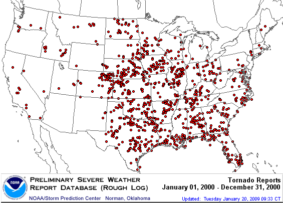 U.S. 2000 Tornadoes Map