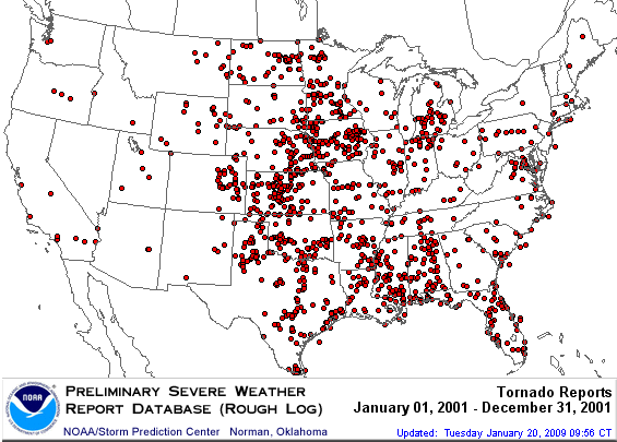 U.S. 2001 Tornadoes Map