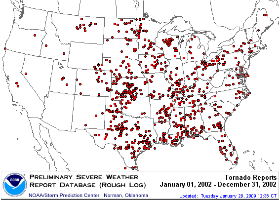 U.S. 2002 Tornadoes Map