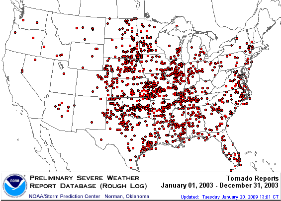 U.S. 2003 Tornadoes Map