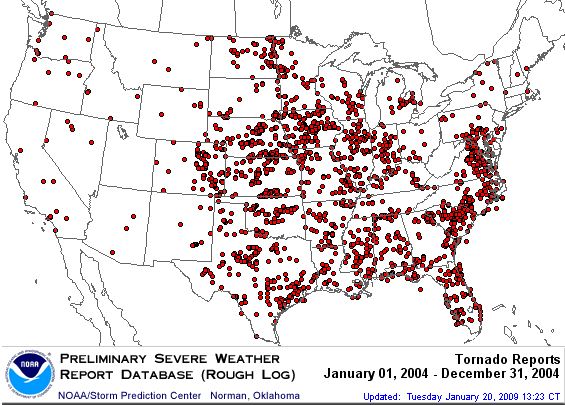 U.S. 2004 Tornadoes Map