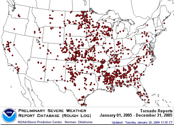 U.S. 2005 Tornadoes Map