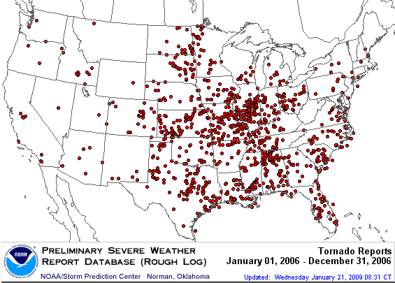 U.S. 2006 Tornadoes Map