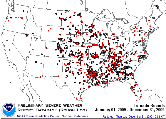 U.S. 2009 Tornadoes Map