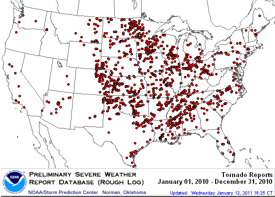 U.S. 2010 Tornadoes Map