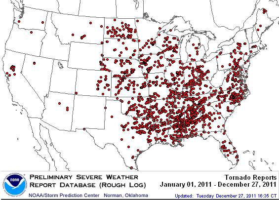 U.S. 2011 Tornadoes Map