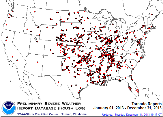 U.S. 2013 Tornadoes Map