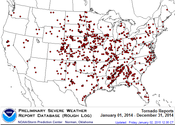 U.S. 2014 Tornadoes Map