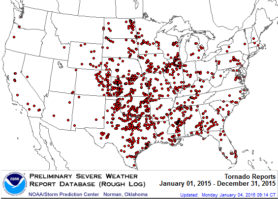 U.S. 2015 Tornadoes Map