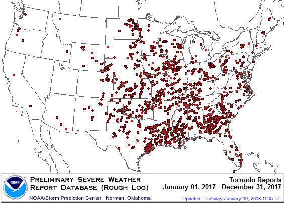 U.S. 2017 Tornadoes Map