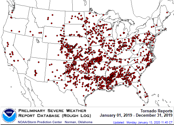 U.S. 2019 Tornadoes Map