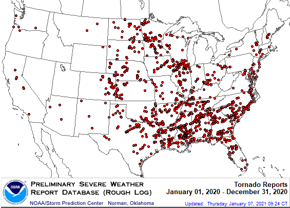 U.S. 2020 Tornadoes Map