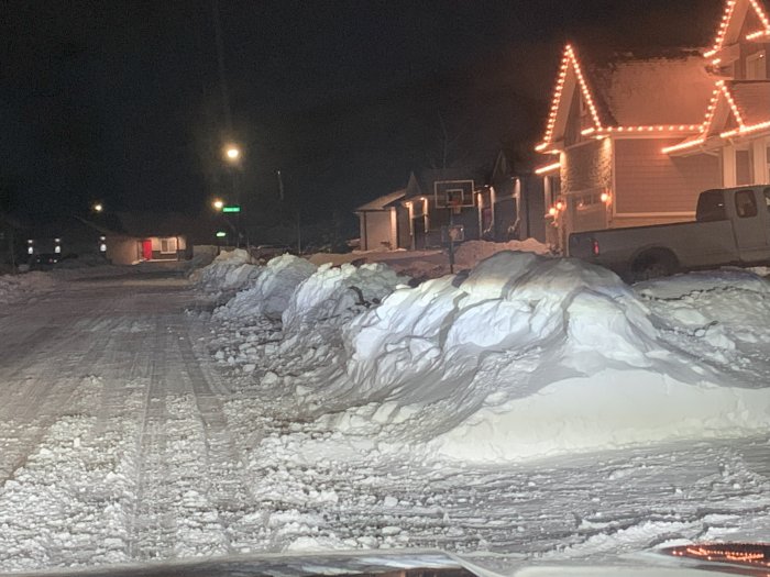 Deep snow, night street photo in Lincoln