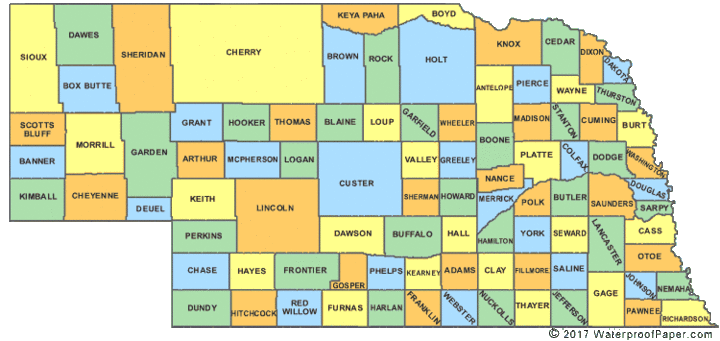 Nebraska Counties Map